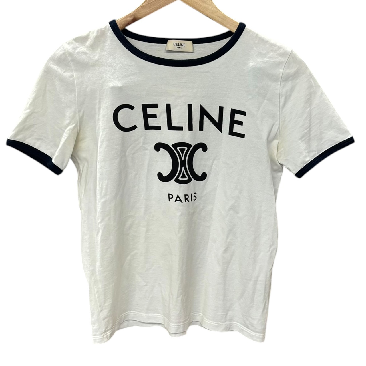 【セール中】【送料無料】CELINE セリーヌ フロントロゴ Tシャツ トリオンフ XSサイズ 2X872671Q ホワイト レディース メンズ【中古】｜ブランドコミュニケーションズ