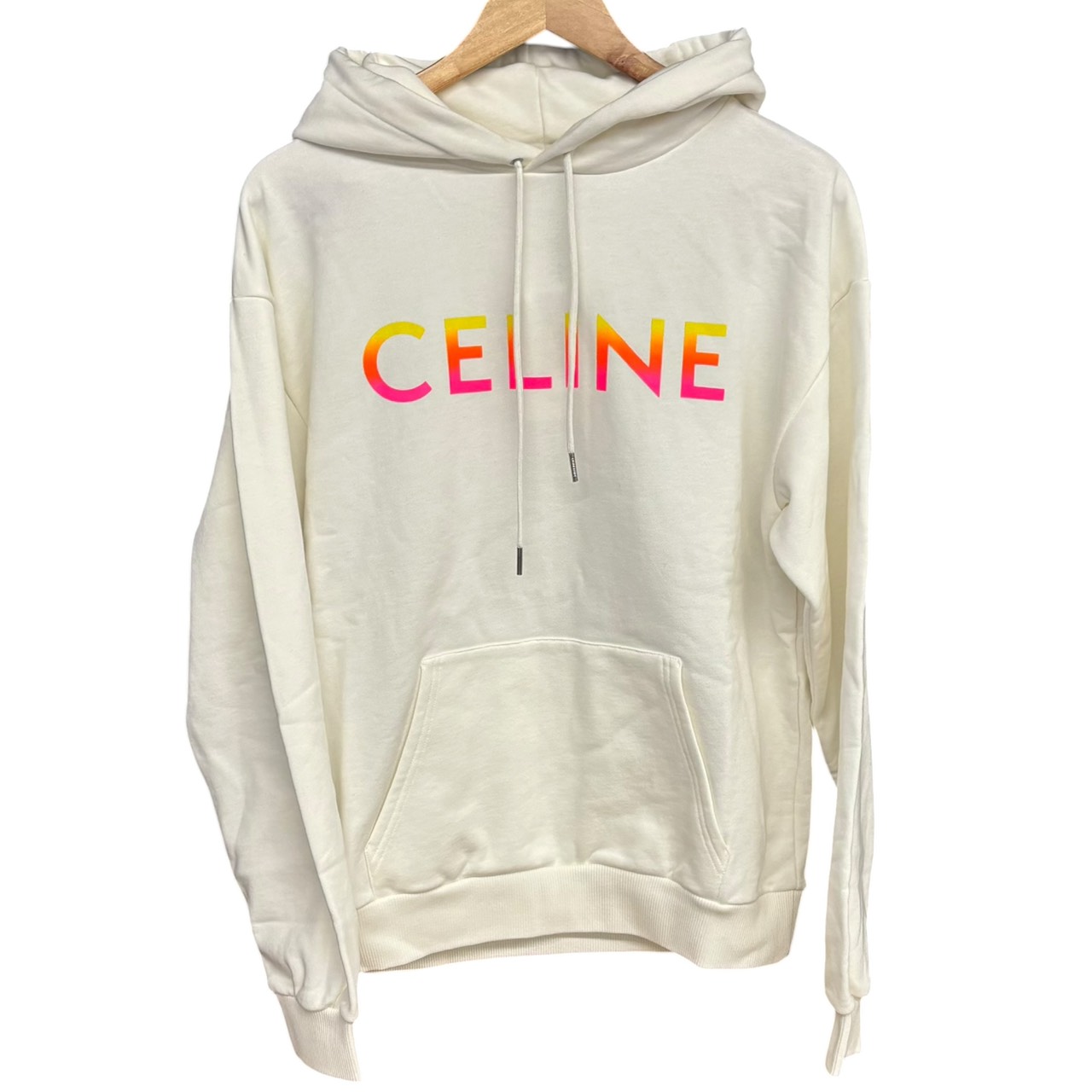 【送料無料】CELINE セリーヌ ロゴ ルーズ プルオーバーパーカー グラデーション Sサイズ 2Y753670Q パーカー ホワイト メンズ レディース【中古】｜ブランドコミュニケーションズ