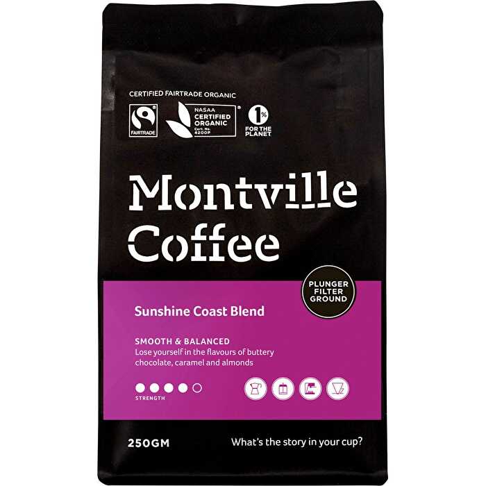 Montville Coffee Organic Sunshine Coast Blend Plunger Filter Ground 250g