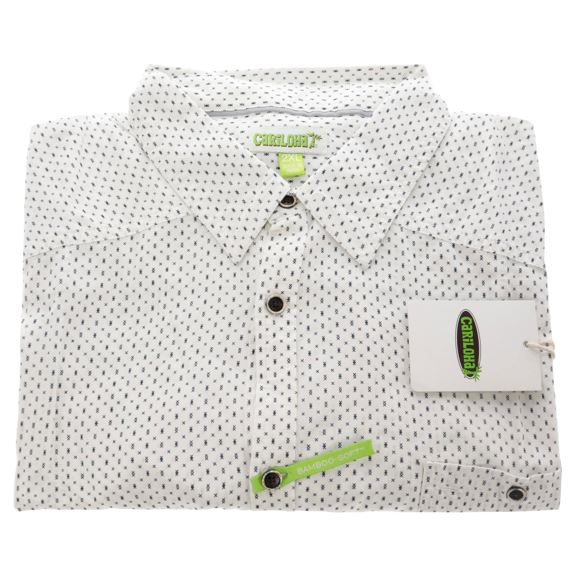 Cariloha Bamboo Woven Button-Up T-Shirt - Navy-White Geometric by Cariloha for Men - 1 Pc T-Shirt (2XL)
