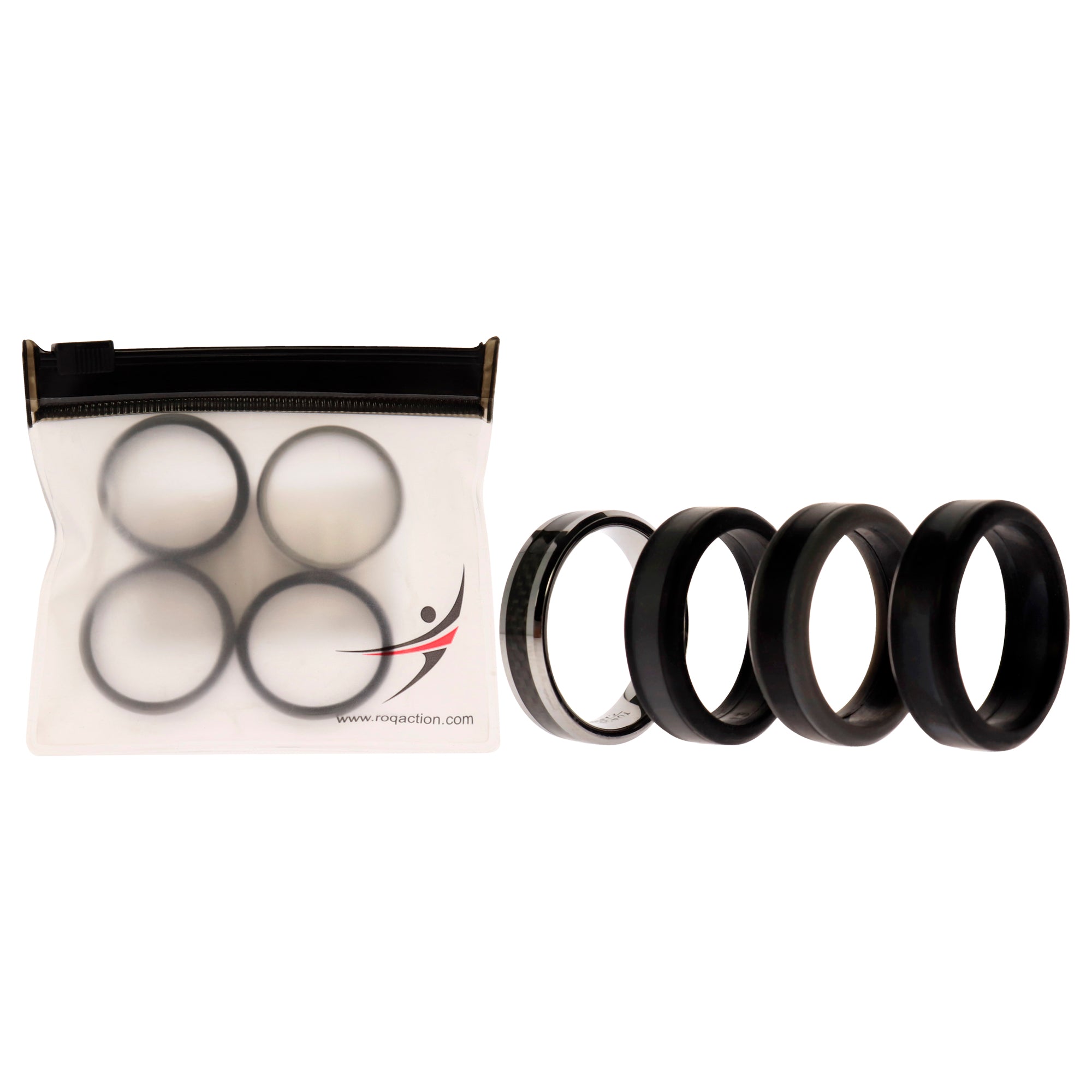 ROQ Silicone Wedding Twin Carbon Ring Set - Black-Grey by ROQ for Men - 4 x 13 mm Ring