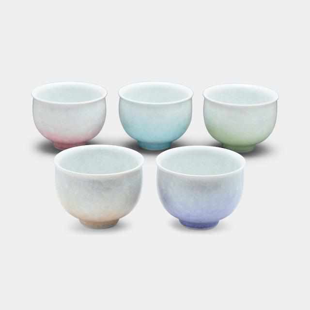 茶碗5点セット 五色花結晶 ギフト おしゃれ 高級 磁器|9x7cm 青 緑 グレー 茶 白 京焼・清水焼 日本製 国産 職人 陶あん|海外 手土産 モダン|結婚祝い 新築祝い 新居祝い 誕生日 還暦祝い 米寿 プレゼント