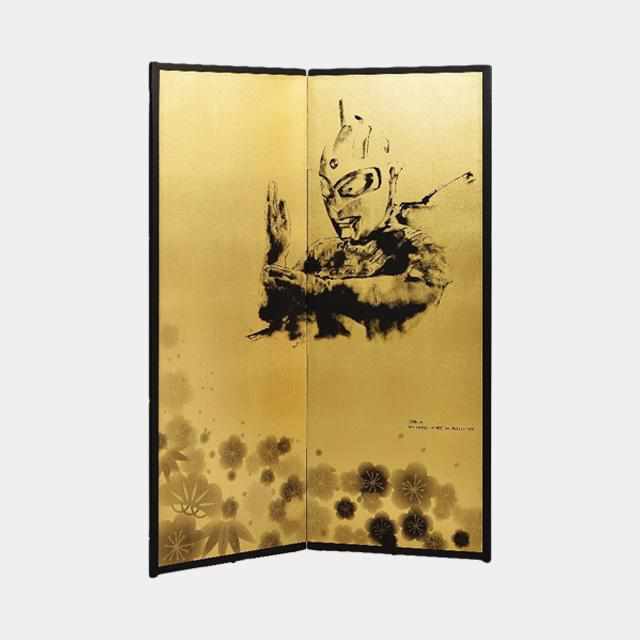 漆塗り絵　屏風 二枚屏風 立山彫富士山 黒 漆塗り・木製 12-13402 漆器の井助