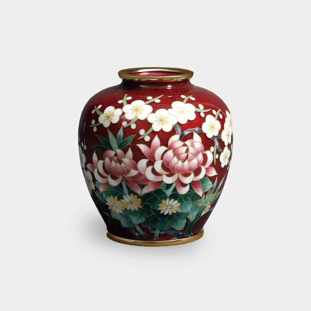 加藤庄造作刻印有り伊羅保花瓶、共箱付き超美品 楽天市場】【花瓶】2寸玉形 舞桜文 艶仕上げ | 有線七宝 | 加藤