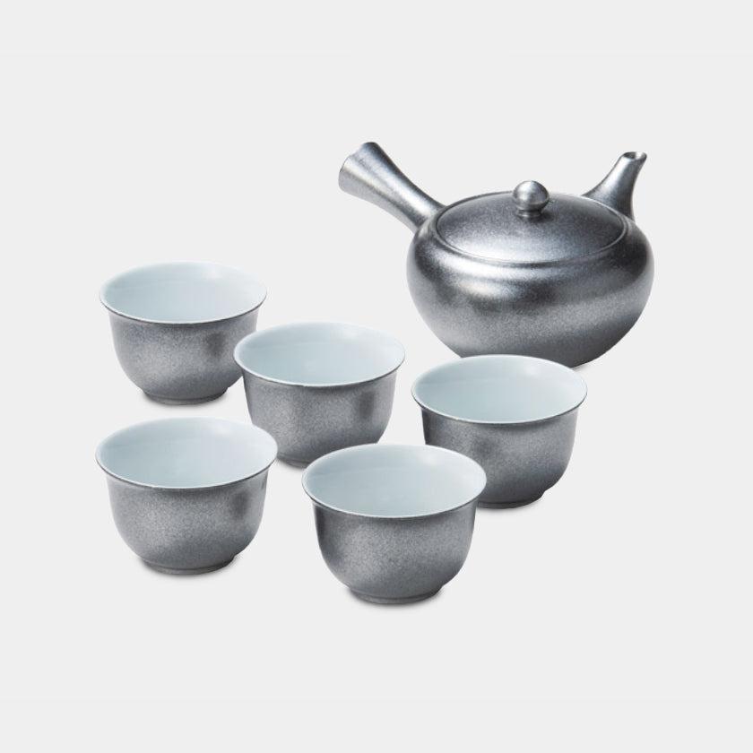 【茶器セット】漆黒シルバー 急須煎茶揃 | 丸モ高木陶器