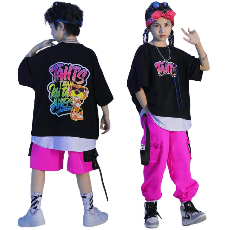 キッズダンス衣装 韓国 キッズ セットアップ 2点セット Tシャツップ ショートパンツ 上下セット ショート丈 女の子 男の子 子供服 重ね着 レイヤード ガールズ