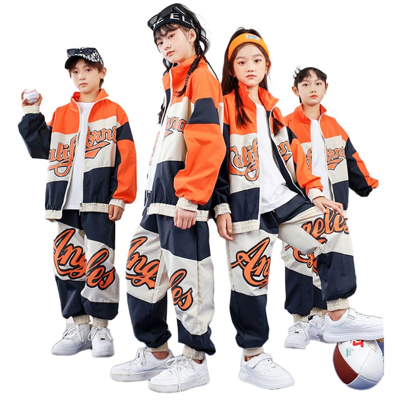 ヒップホップ キッズ ダンス衣装 セットアップ 子供服 ジャケット 長袖 ロングパンツ ダンス 衣装 練習着 キッズ HIPHOP ダンス衣装 男の子 ガールズ かっこいい ダンス 練習着 キッズ ウィンドブレーカー ズボン ストリート系画像
