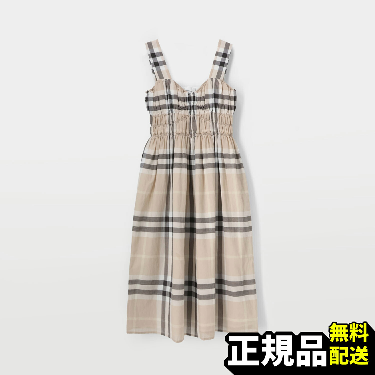 【新品 正規品】 関税込みバーバリー BURBERRY DELILAH チェック コットン ミディアム ドレス レディース ワンピース アイボリー系 8099411