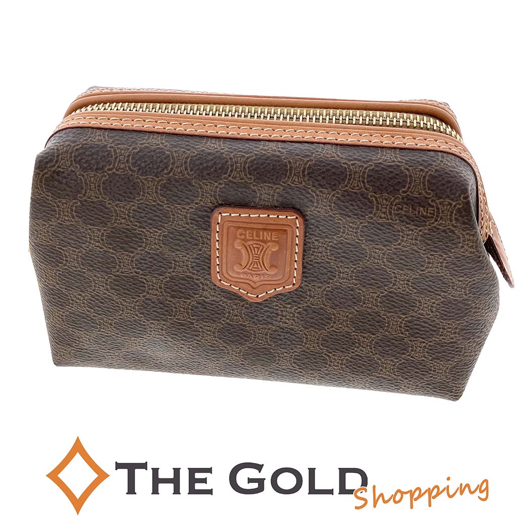 CELINE マカダム　バニティ ハンドバッグ ポーチ レザー　キャンバス　タグ tnk-20641.jpg