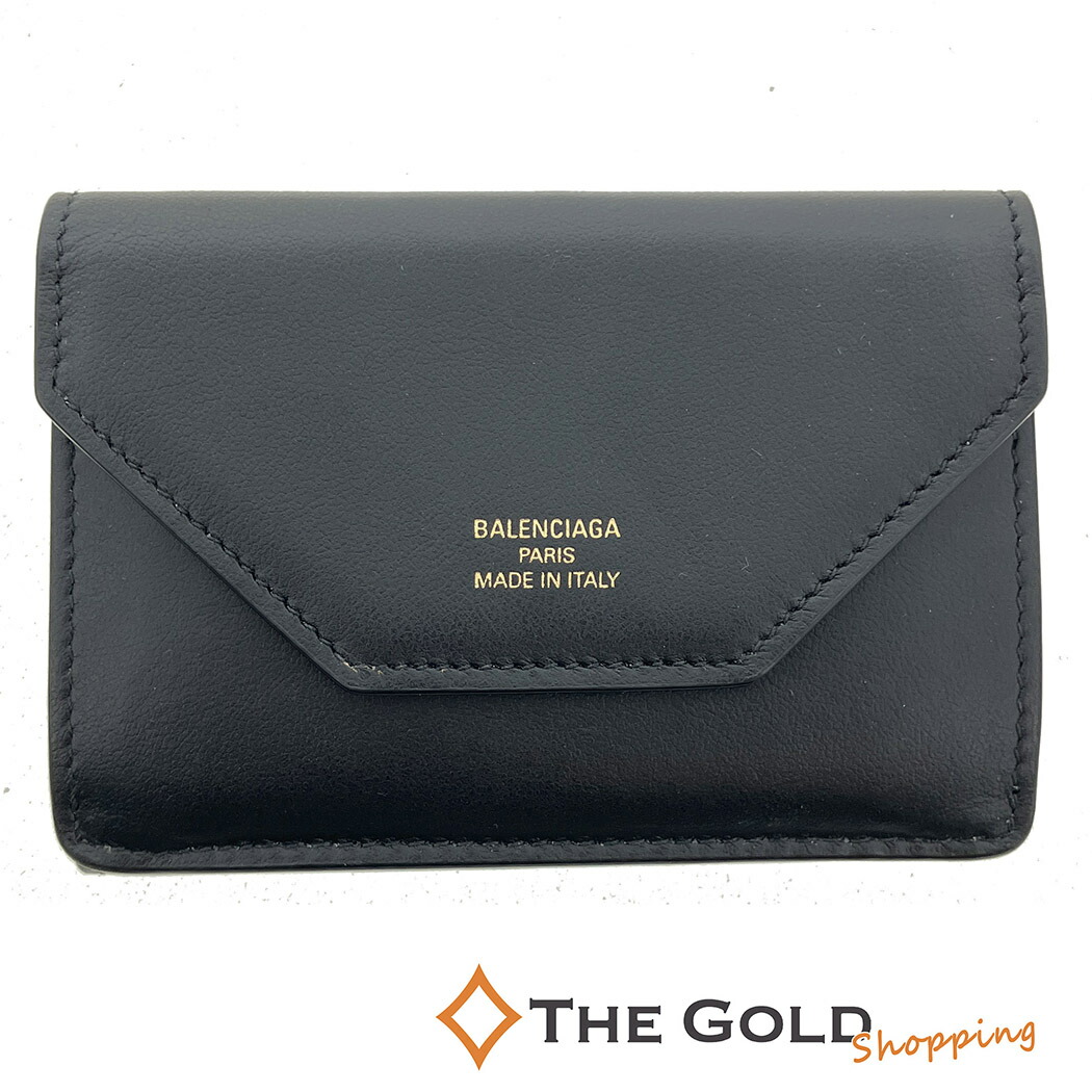 BALENCIAGA Envelope ミニウォレット 736730 ブラック レザー 三つ折り 折財布 コンパクトウォレット バレンシアガ 【中古】 p2604