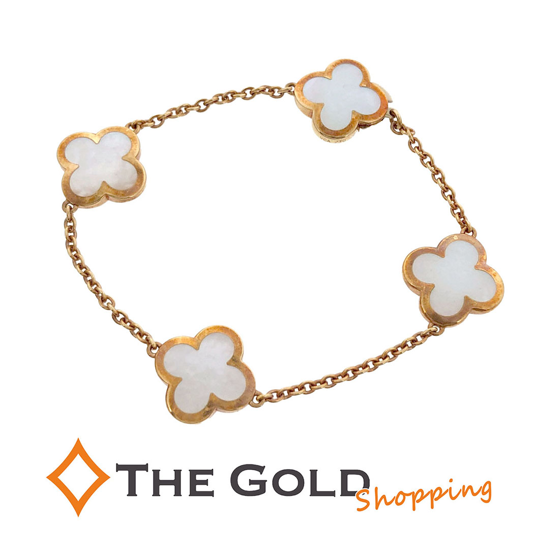 Van Cleef & Arpels ピュアアルハンブラブレスレット 4モチーフ 17cm 750 PG ピンクゴールド ホワイト マザーオブパール レディース ジュエリー ヴァンクリーフ&アーペル 【中古】