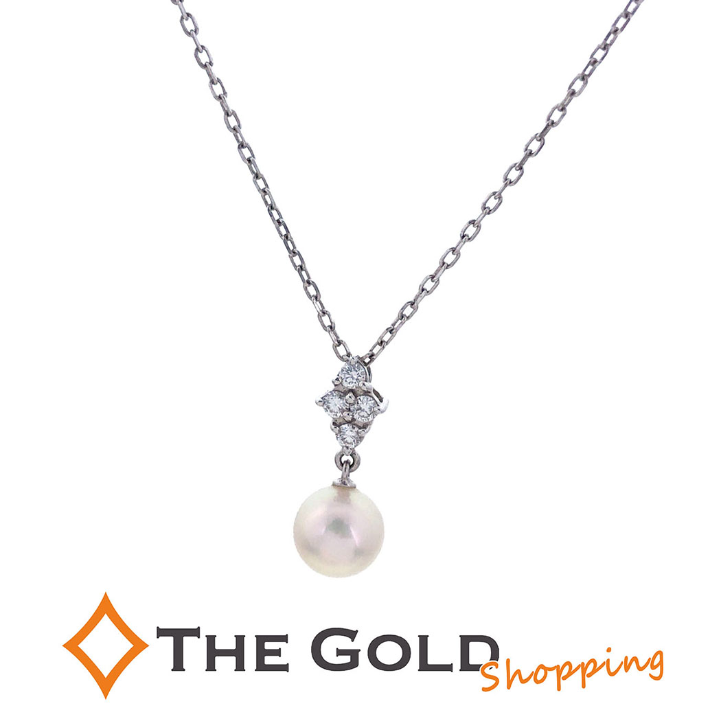 MIKIMOTO パール ダイヤネックレス 7mm 4PD ダイヤモンド 38cm K18 ホワイトゴールド レディース ジュエリー ミキモト 【中古】