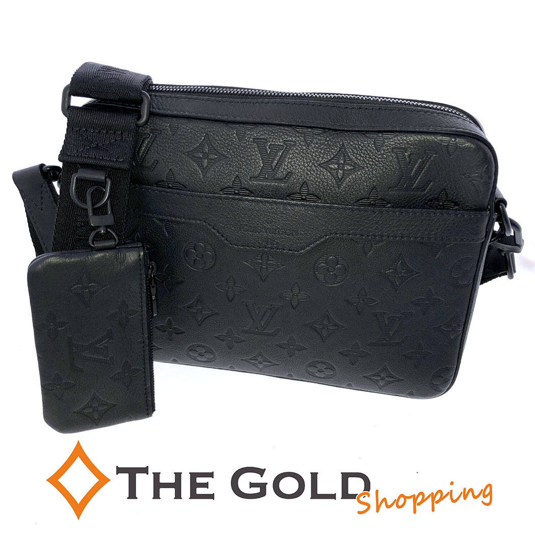LOUIS VUITTON トリオメッセンジャー M46602 モノグラム シャドウ レザー ブラック ショルダーバッグ メンズ ルイヴィトン 【中古】