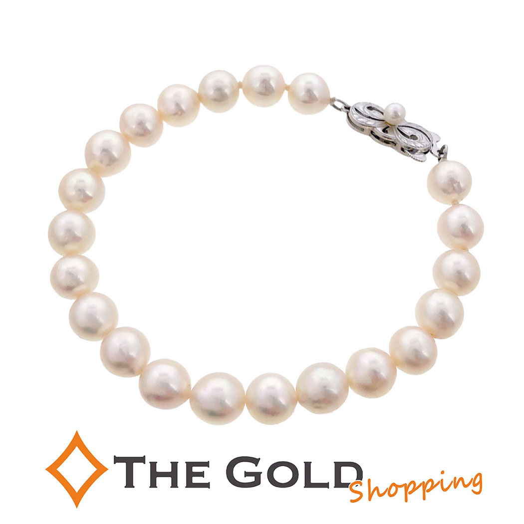 MIKIMOTO パールブレスレット 17cm K14 WG パール ホワイトゴールド レディース ジュエリー ミキモト 【中古】