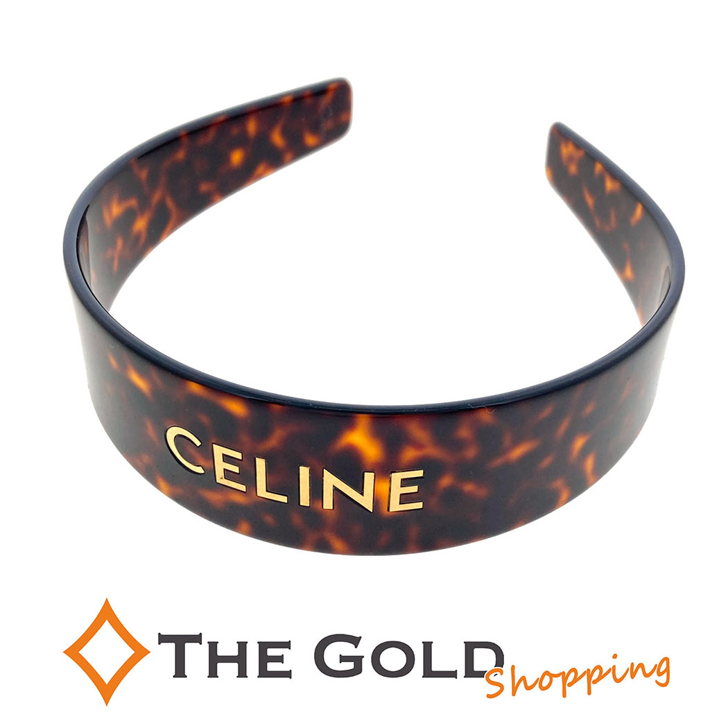 CELINE ヘッドバンド アセテート スチール ブラウン カチューシャ ヘアアクセサリー レディース セリーヌ 【中古】|THE GOLD ショッピング