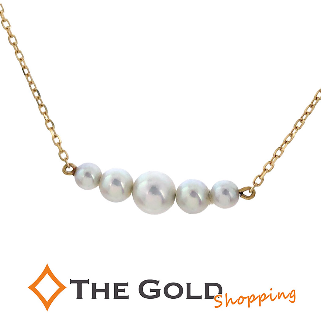 ミキモト 5連パール ネックレス 38.5cm 6.8mm K18 YG イエローゴールド ペンダント レディース ジュエリー MIKIMOTO 【中古】