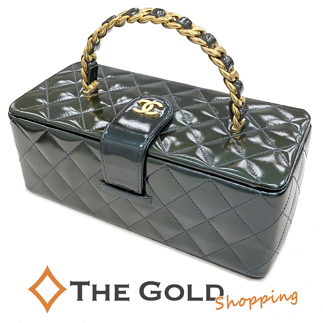 シャネル バニティバッグ グリーン ゴールドトーン金具 ココマーク キルティング ミラー トップハンドル CHANEL 【中古】