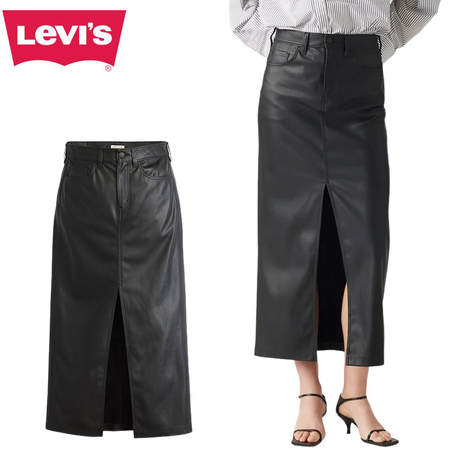 レディース ロングスコート\u003cBR\u003eリーヴァイズジーンズ LEVI\u0027S 割り増し金\u003cBR\u003eアンクル・新聞のコラム スコート Ankle Column Skirt Faux LeatherBlack 黒いこと 長め丈 合皮 エコなめし革 黒\u003cBR\u003eY2K ジェンダーフリー ジーンズ デニム 古典派音楽 定番