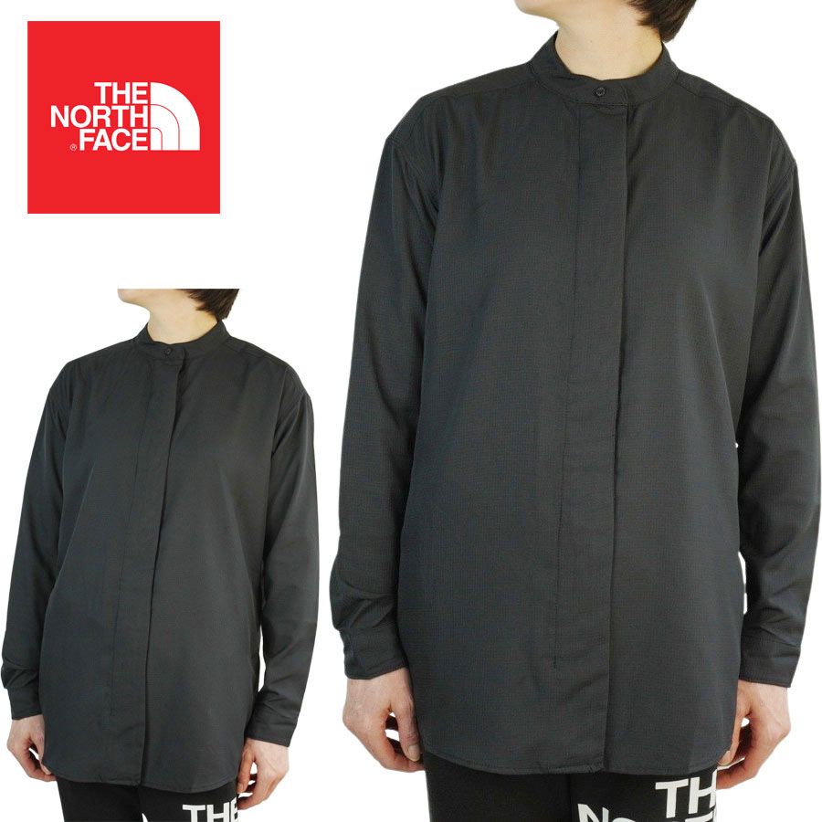 ノースフェイス THE NORTH FACE レディース シャツ W XPLR CITY BD SHIRT ウィメンズ エクスプロア シティ シャツ TNF BLACK（ブラック） バンドカラー スタンドカラー 長袖 女性用 黒 ロゴ リップストップ