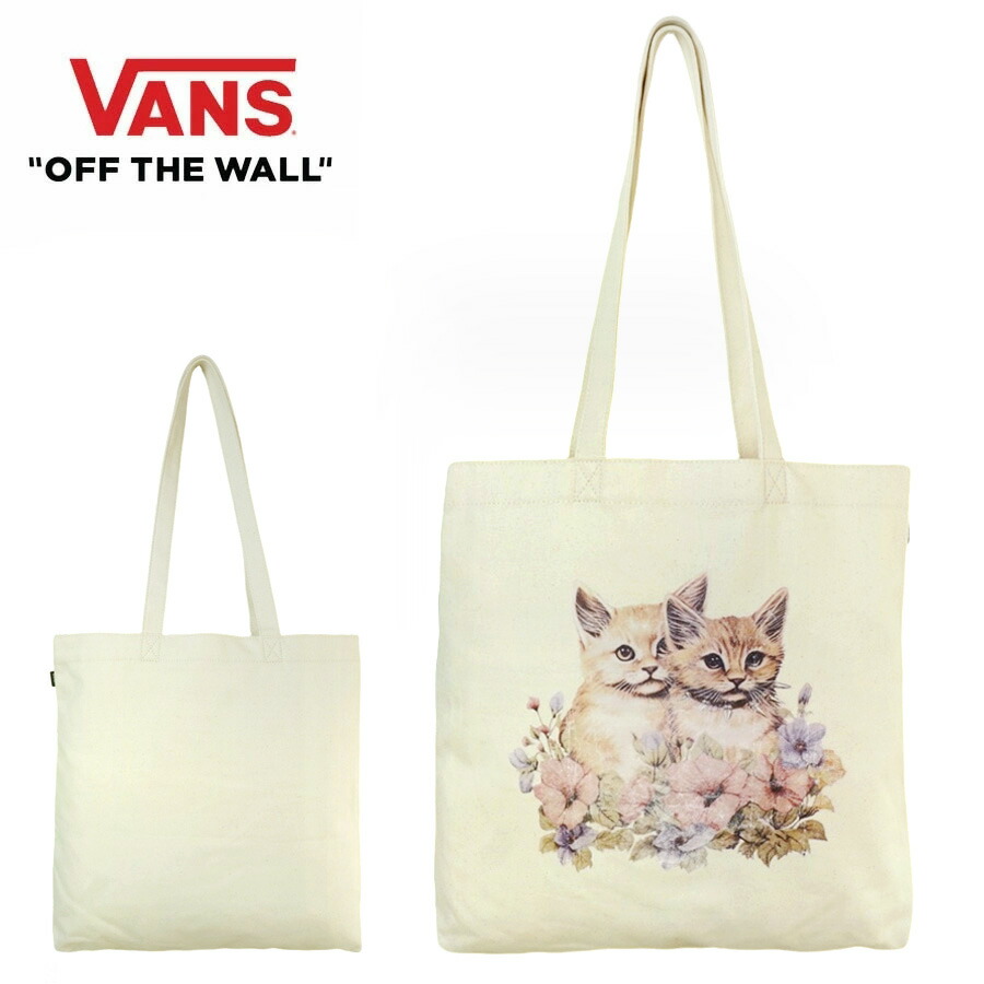 【クリックポスト対応可】 VANS バンズ ヴァンズ 男女兼用 トートバッグ BOYER TOTE BAG トート バッグ WHITE CAT ホワイト キャット 猫柄 ポップ メンズ レディース 鞄 かばん アニマル ねこ 肩掛け