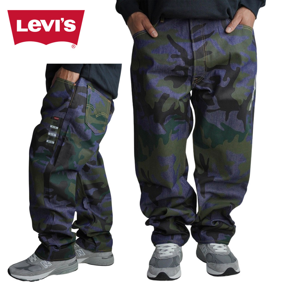 <br>リーバイス<br>LEVI<br>メンズ デニムパンツ<br>501 STRAIGHT LEG BUTTON-FLY ストレート ボタンフライ<br>CAMO(カモ)カモフラージュ 迷彩 プリント ジーンズ ジーパン ブルー 青 ストレート