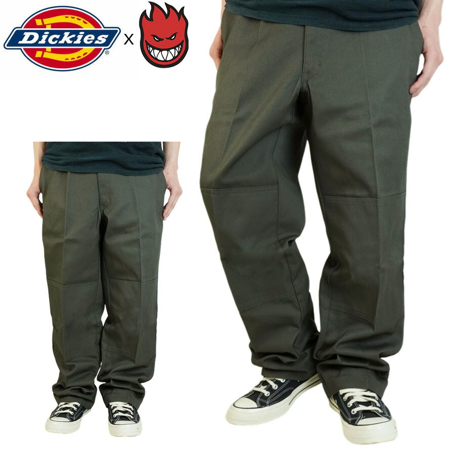 DICKIES x SPITFIRE ディッキーズ x スピットファイア メンズ パンツ スピットファイヤー DOUBLE KNEE PANT ダブルニーパンツ OLIVEGREEN オリーブグリーン カーキ ツイル レギュラーフィット コラボ スケボー ローライダー 作業着 スケーター