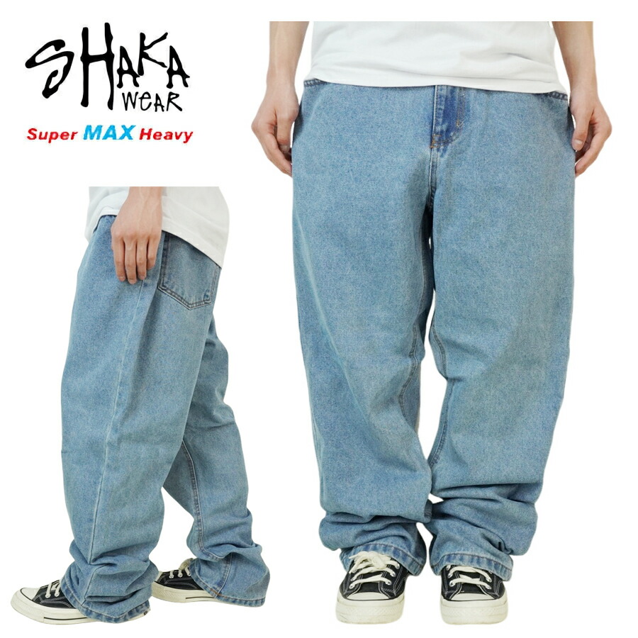 SHAKA WEAR シャカウェア メンズ パンツ PREMIUM QUALITY DENIM 13oz プレミアムクオリティ 13オンスデニムパンツ STONE WASH ストーンウォッシュ ブルー 青 ロゴ刺繍 スエット ロサンゼルス LA ギャング 西海岸 ウェストコースト