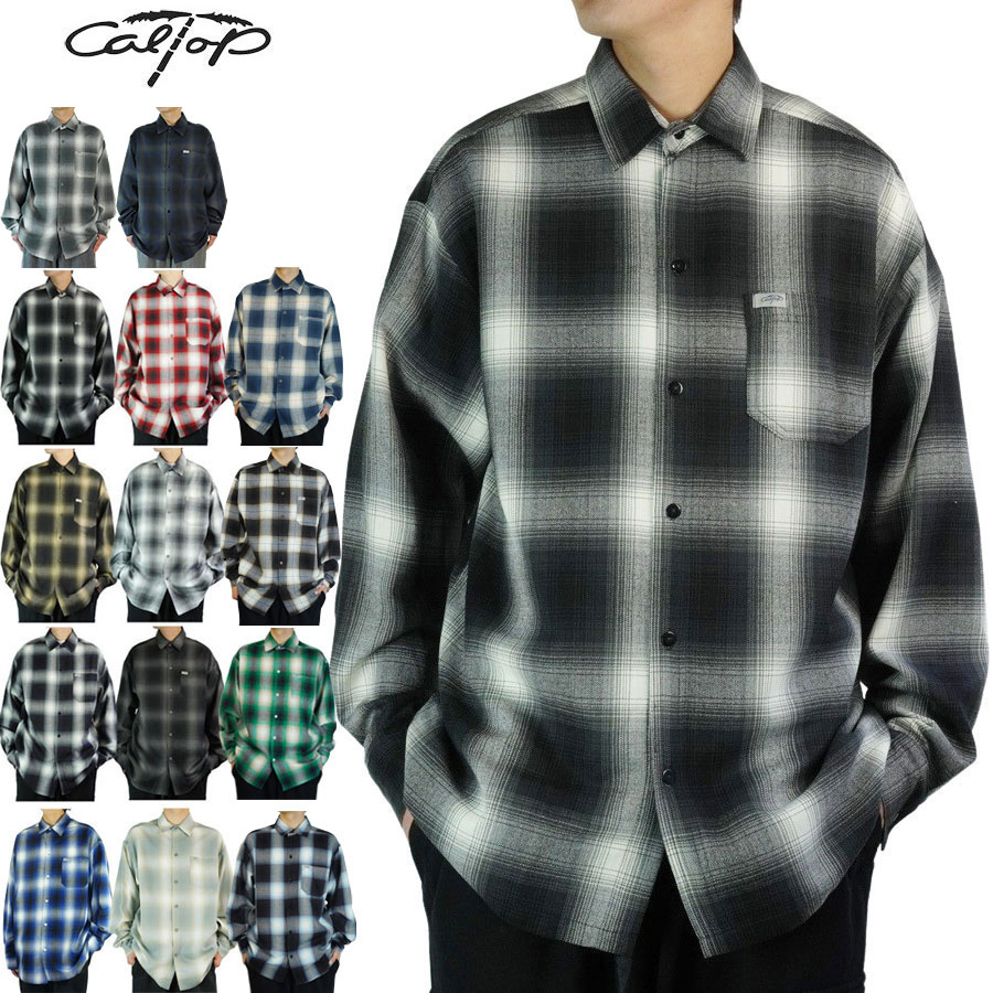 キャルトップ シャツ オンブレチェック 【期間限定価格】CALTOP メンズ 【クリックポスト発送】 2000 OMBRE LONG SLEEVE SHIRTS ネルシャツ 長袖 シャツ レッド ホワイト ネイビー グレーブラウン カーキ ブラック チャコール ブルー グリーン