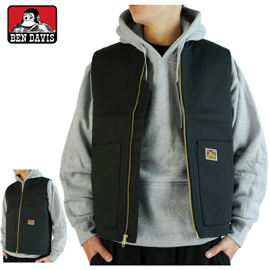 BEN DAVIS ベンデイビス 294 ライナー付き ワーク ベスト LINED VEST ブラック 黒 ロゴ ゴリラ ロゴ タグ ワークウェア アメカジ 男女兼用 ジーンズ ロゴ タグ
