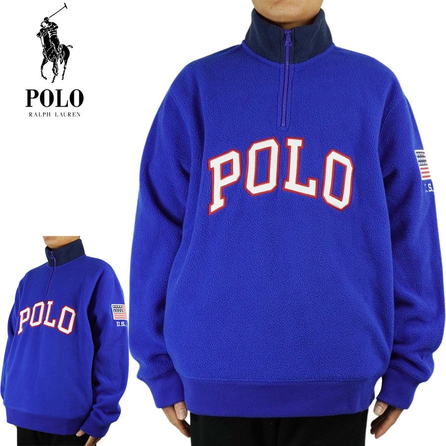 ラルフローレン POLO RALPH LAUREN ポロラルフローレン プルオーバー MENS POLO LOGO FLEECE HALFZIP PO メンズサイズ ロゴハーフジッププルオーバー BLUE(ブルー) フリース 青 赤 白 ボア ロゴ ストリート