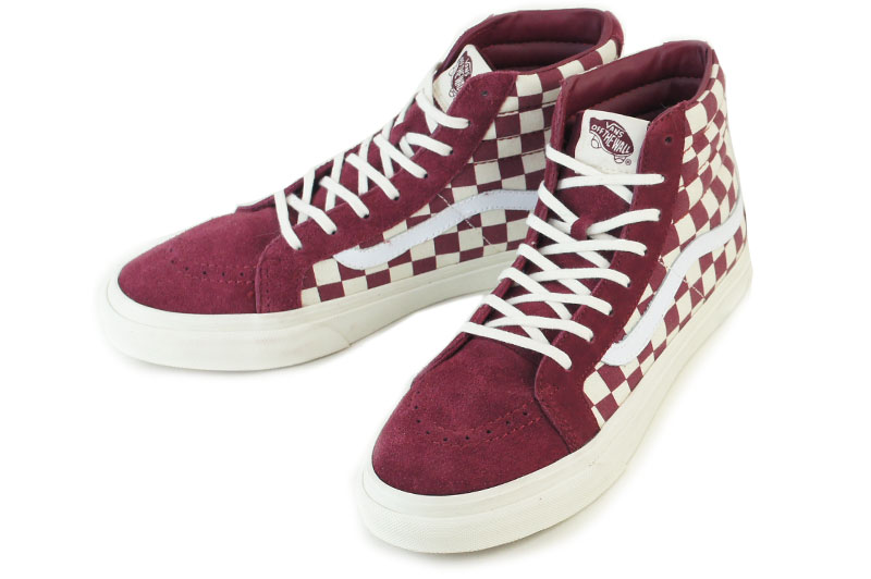 checkered burgundy vans