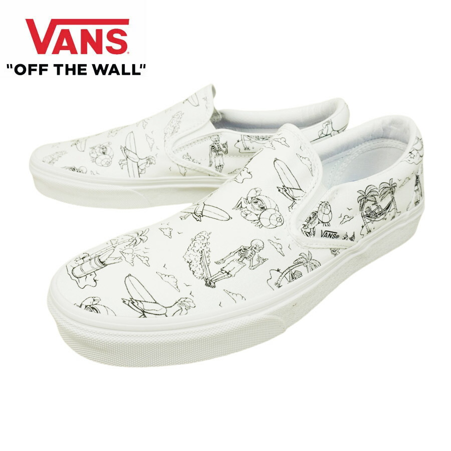 \u003cBR\u003eVANS スニーカー\u003cBR\u003eVANS ヴァンズ バンズ\u003cBR\u003eCLASSIC SLIP ON スリッポン スリップオンLOW TIDE TRUE WHITE/TRUE WHITE\u003cBR\u003eロータイド トゥルーホワイト/トゥルーホワイト白 一本調子 サーフ 総柄メンズ レディース スニーカー 靴 紐皆無