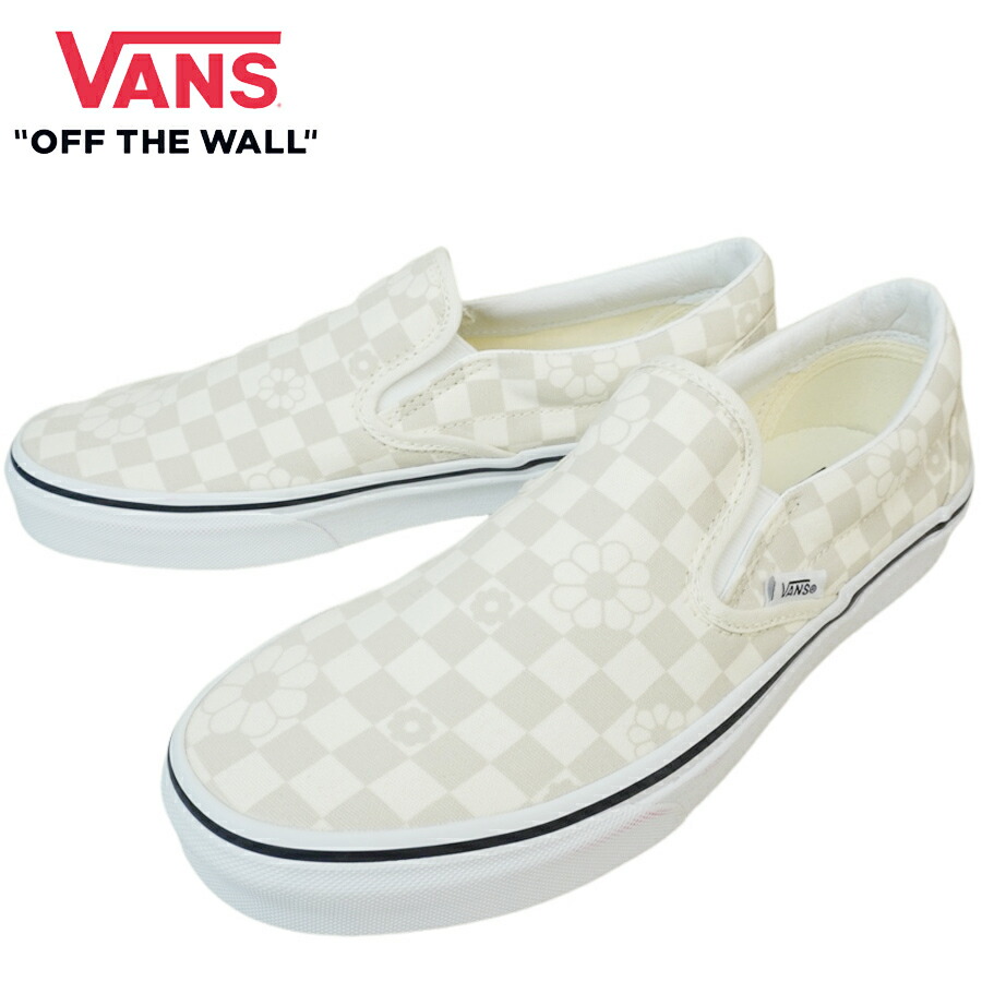 VANS スニーカー VANS ヴァンズ バンズ 【箱なし】 CLASSIC SLIP ON スリッポン スリップオン FLORAL CHECK MARSHMALLOW フローラルチェックマシュマロ チェッカーボード 花柄 クリーム色 アイボリー メンズ レディース LA 靴 紐無し