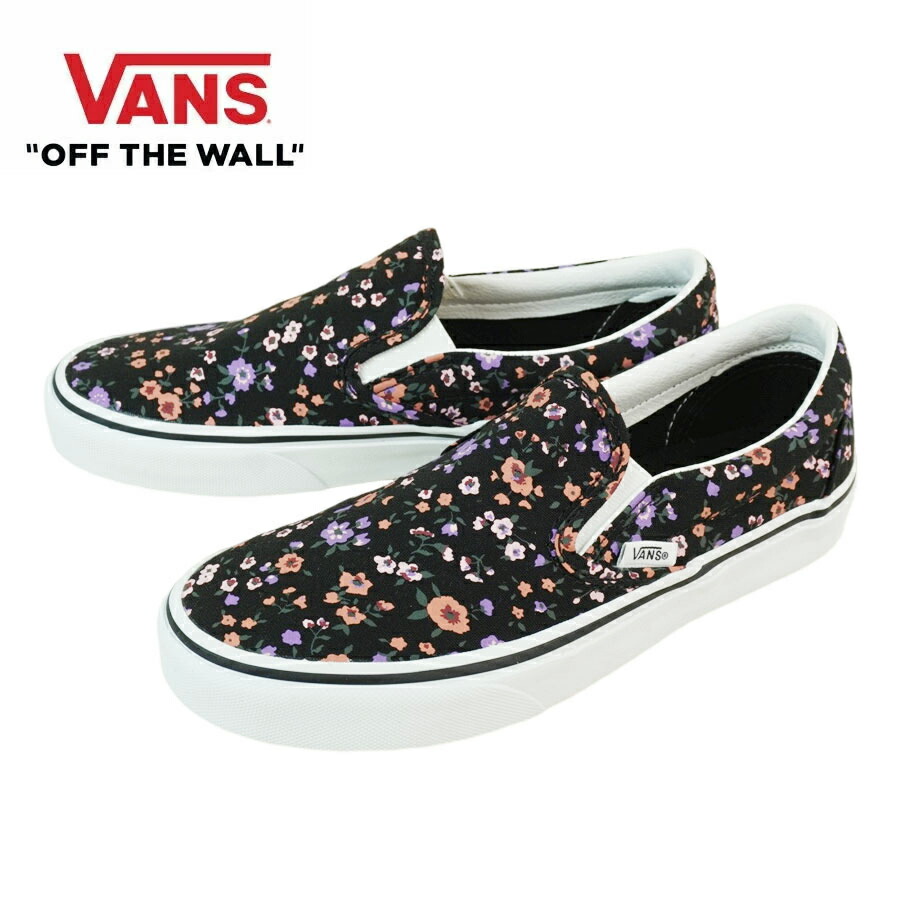 \u003cBR\u003eVANS スニーカー\u003cBR\u003eVANS ヴァンズ バンズ\u003cBR\u003eCLASSIC SLIP ON スリッポン スリップオンCOVERED DITSY FLORAL カバードディッツィ フローラル花柄 黒いこと 黒 総柄 御花メンズ レディース スニーカー 靴 紐無