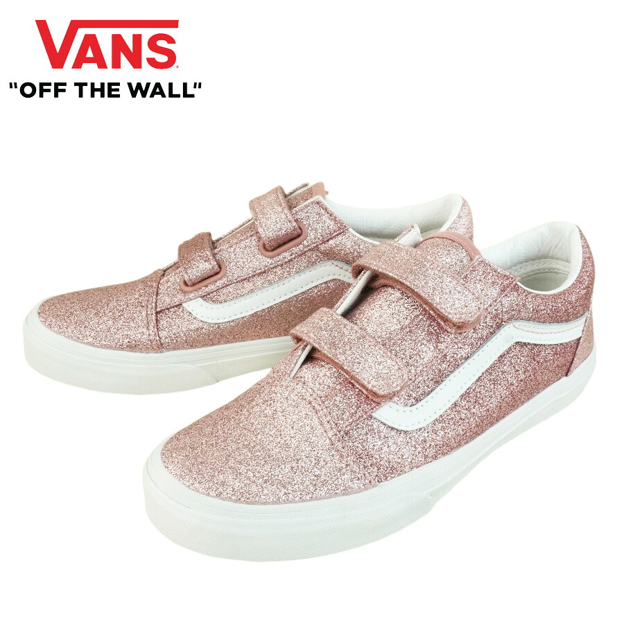 VANS スニーカーVANS バンズ OLD SKOOL Vオールドスクール ベルクロ スニーカーGLITTER ROSE GOLD グリッター ローズゴールド ピンクゴールドキッズ ジュニア シューズ ラメ ストラップ カジュアル スケートスタイル|THE MATERIAL WORLD