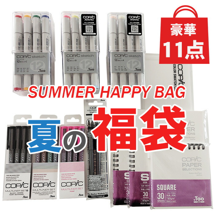 コピックスケッチ 夏季の福袋 スケッチ基礎的 色 スケッチブック スウォッチカード マルチライナー 果核 カリグラフィー 豪華セット 福袋 ハッピーバッグ マルチライナーは8種類の中から3個お選びください Postmitherz Org