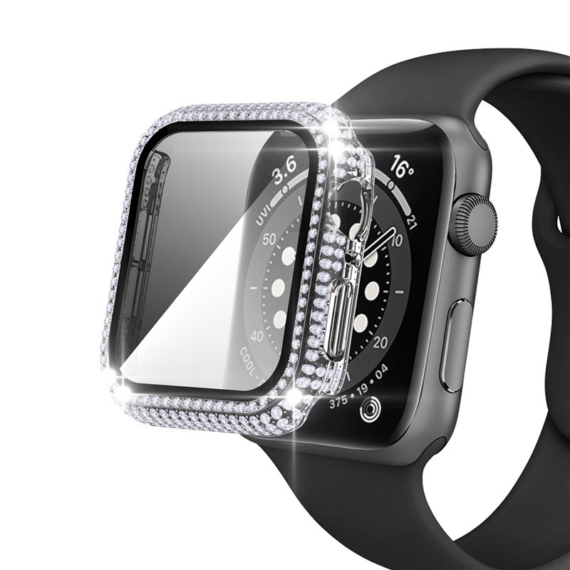 レオパードフラワーブラック Apple Watch画面保護付きシルバーアップル