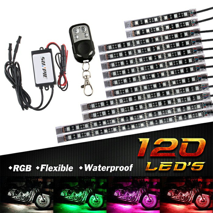 楽天市場】【8月30日限定！ポイント10倍】バイク用 RGB LEDテープライト バージョンアップ オートバイ イルミネーション LEDテールランプ  ストリップライト フルカラー 防水仕様 12本セット 15色パターン リモコン付き 5050SMD 日本語マニュアル : LED専門店 THE ONE