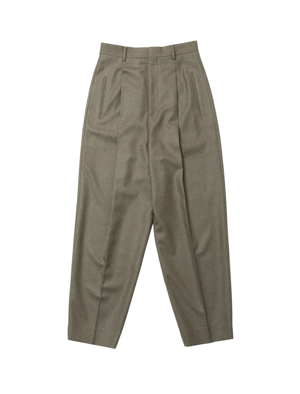 【正規取扱店】beautiful people ブリティッシュメランジフランネルワンタックパンツ olive (ビューティフルピープル)