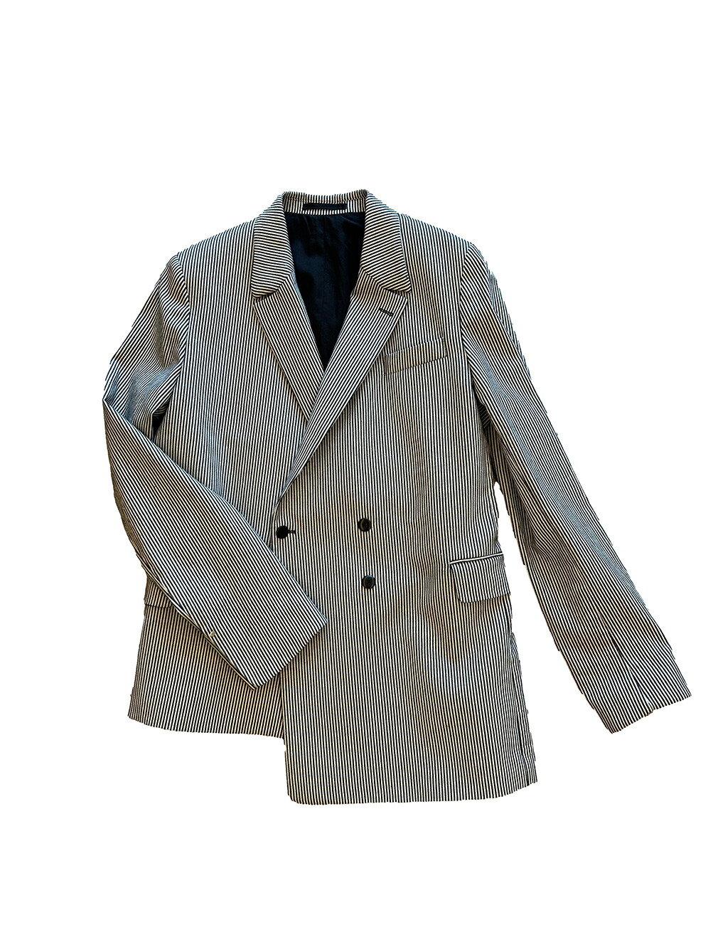 【正規取扱店】RANDOM IDENTITIES MEN STRIPED DENIM ASYMMETRICAL BLAZER WOVEN(ランダム アイデンティティーズ)