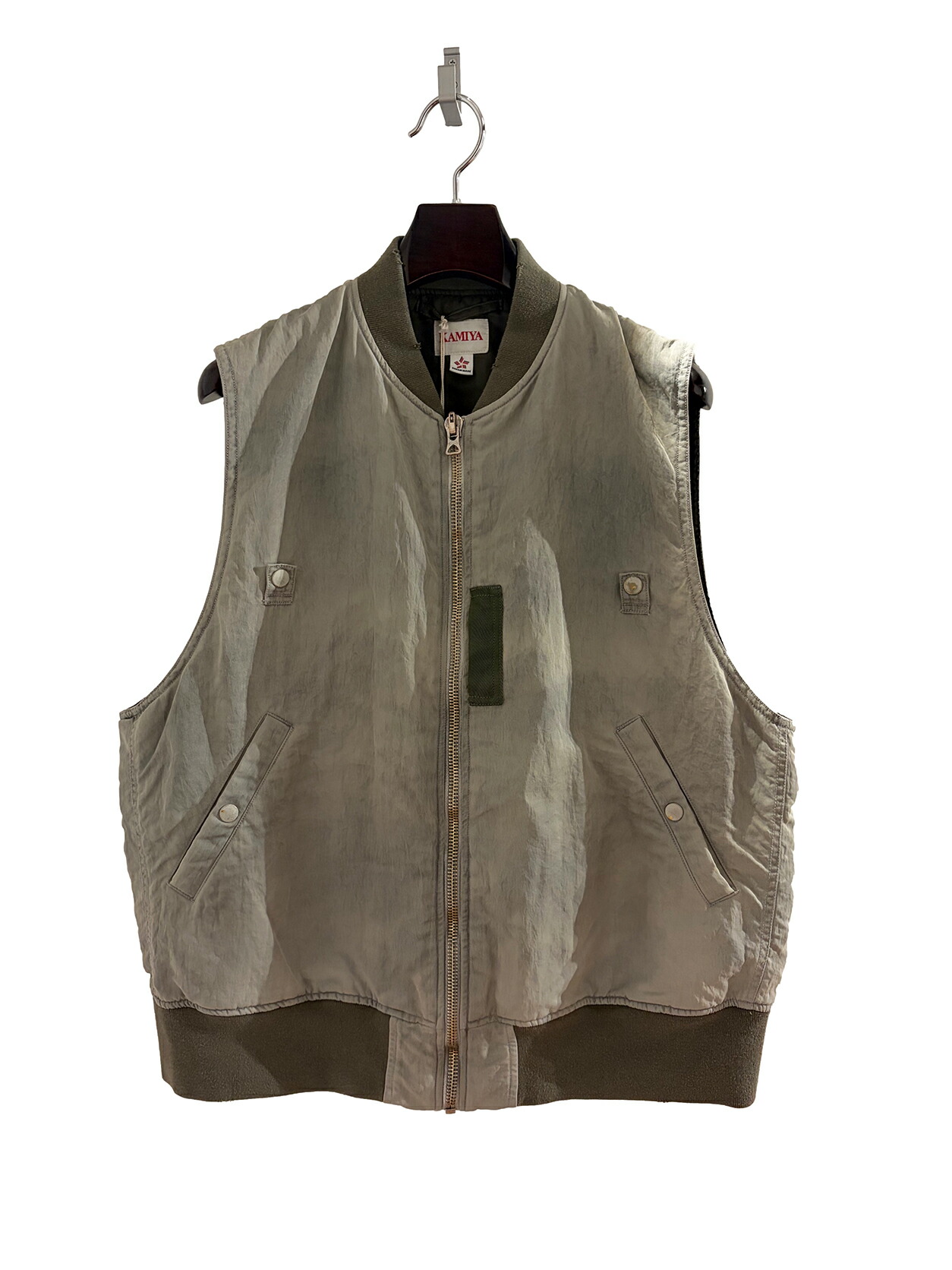 【定まり取りまわし店】KAMIYA Ash Fade Nylon Bomber Vest GRAY(カミヤ)