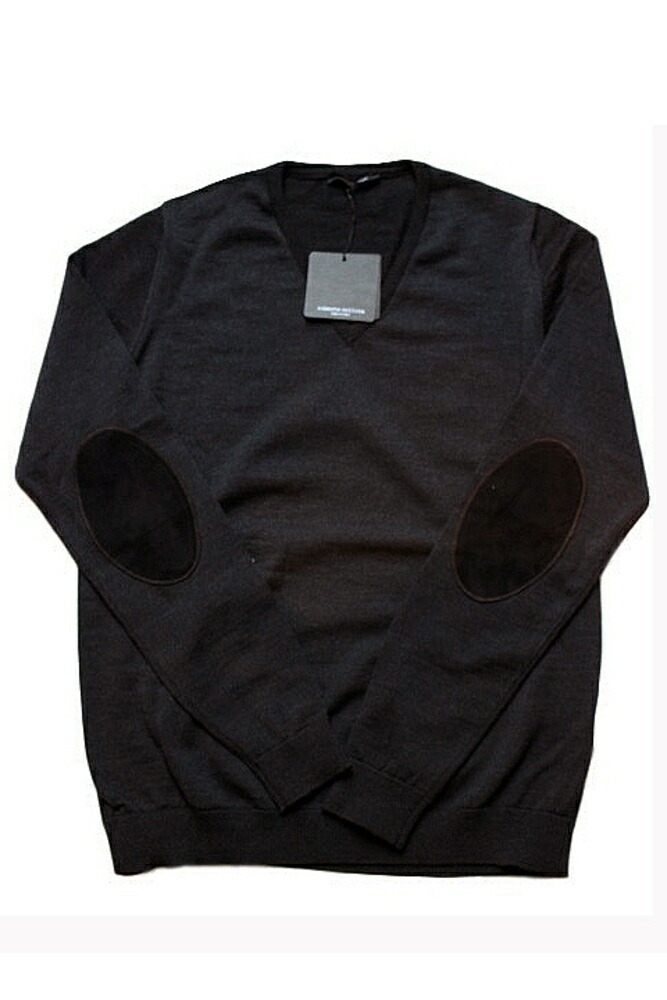 【置き目取りまわし店】ROBERTO COLLINA 16-17A/W エルボーパッチV素っ首編み物 RP01002T 21 ANTRACITE SCUR (ロベルトコリーナ)