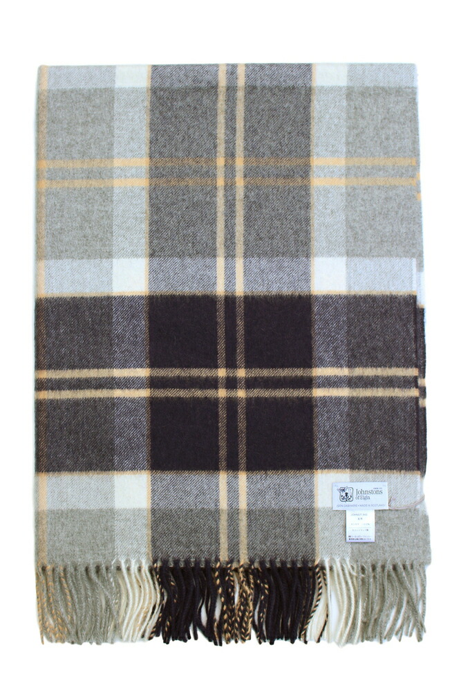 【良好】ジョンストンズ 純カシミヤ 英国製 マフラー シルバーバンノックベーン Johnstons of Elgin（ジョンストンズオブエルガン）の