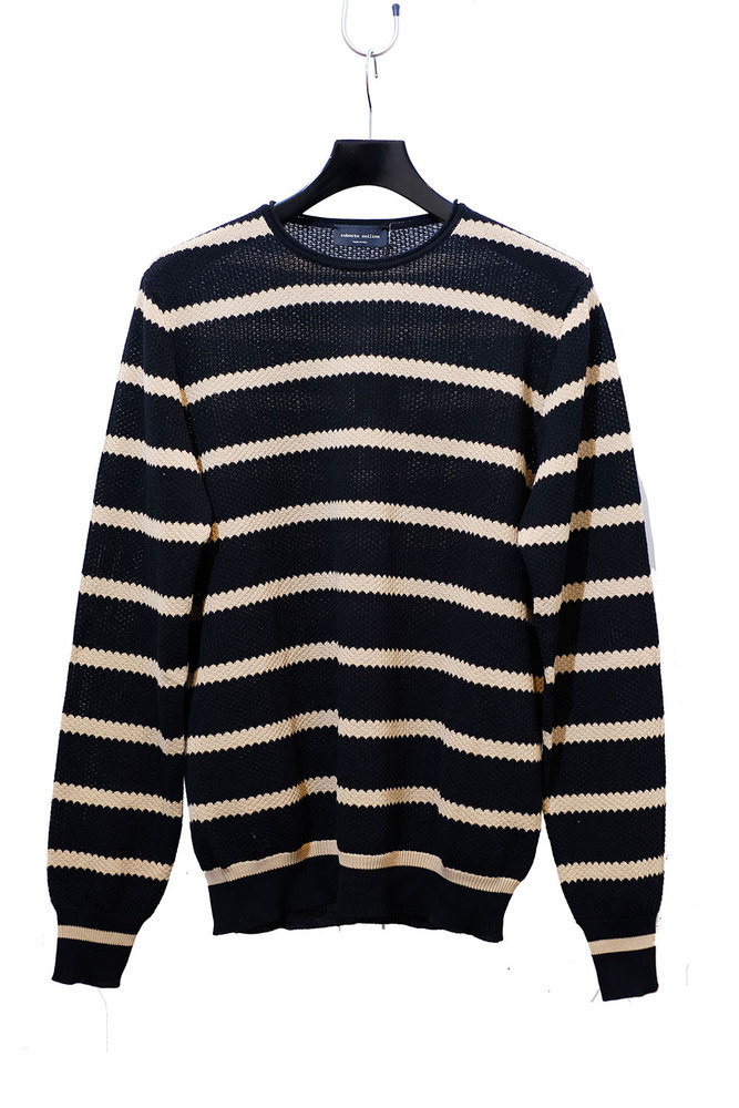 【正規取扱店】ROBERTO COLLINA 20S/S 長袖ボーダーニット 09 NERO (ロベルトコリーナ)