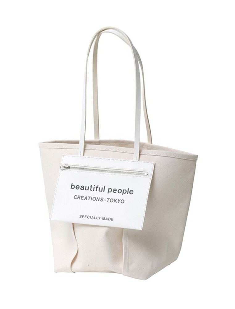 【正規取扱店】beautiful people ライニングロゴポケットトート ecru (ビューティフルピープル)