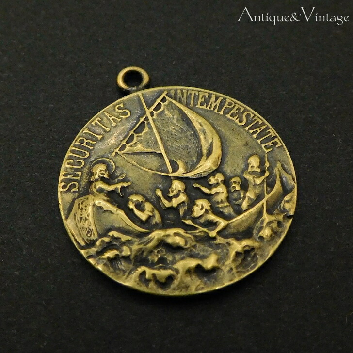 嵐の守護 キリスト 使徒 アンティーク メダイ ペンダント 【海外直輸入中古品】 船 守護聖人