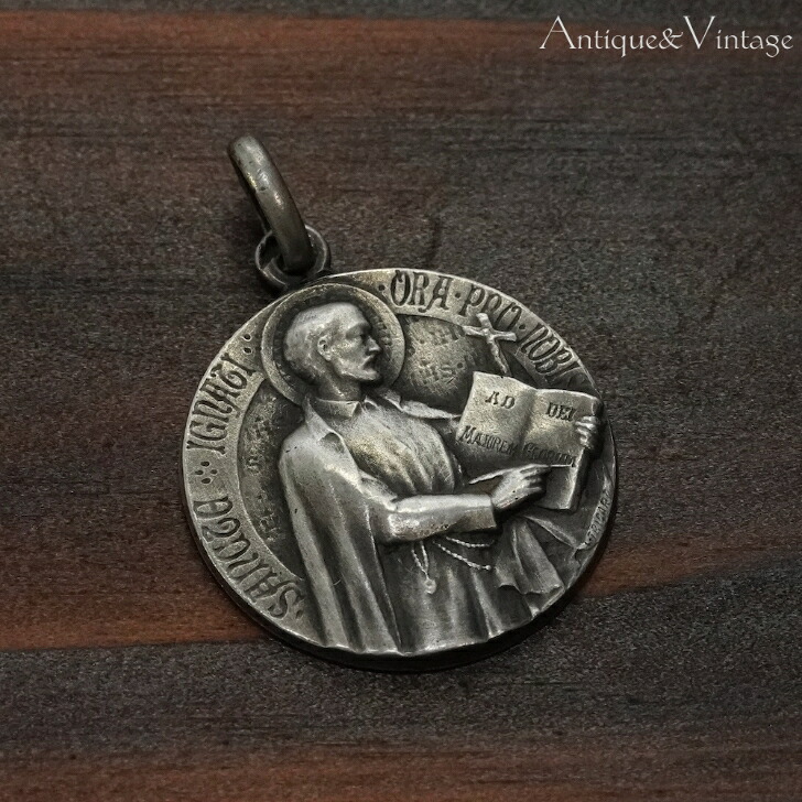 聖イグナチオ・デ・ロヨラ アンティーク シルバー メダイ ペンダント 【海外直輸入中古品】