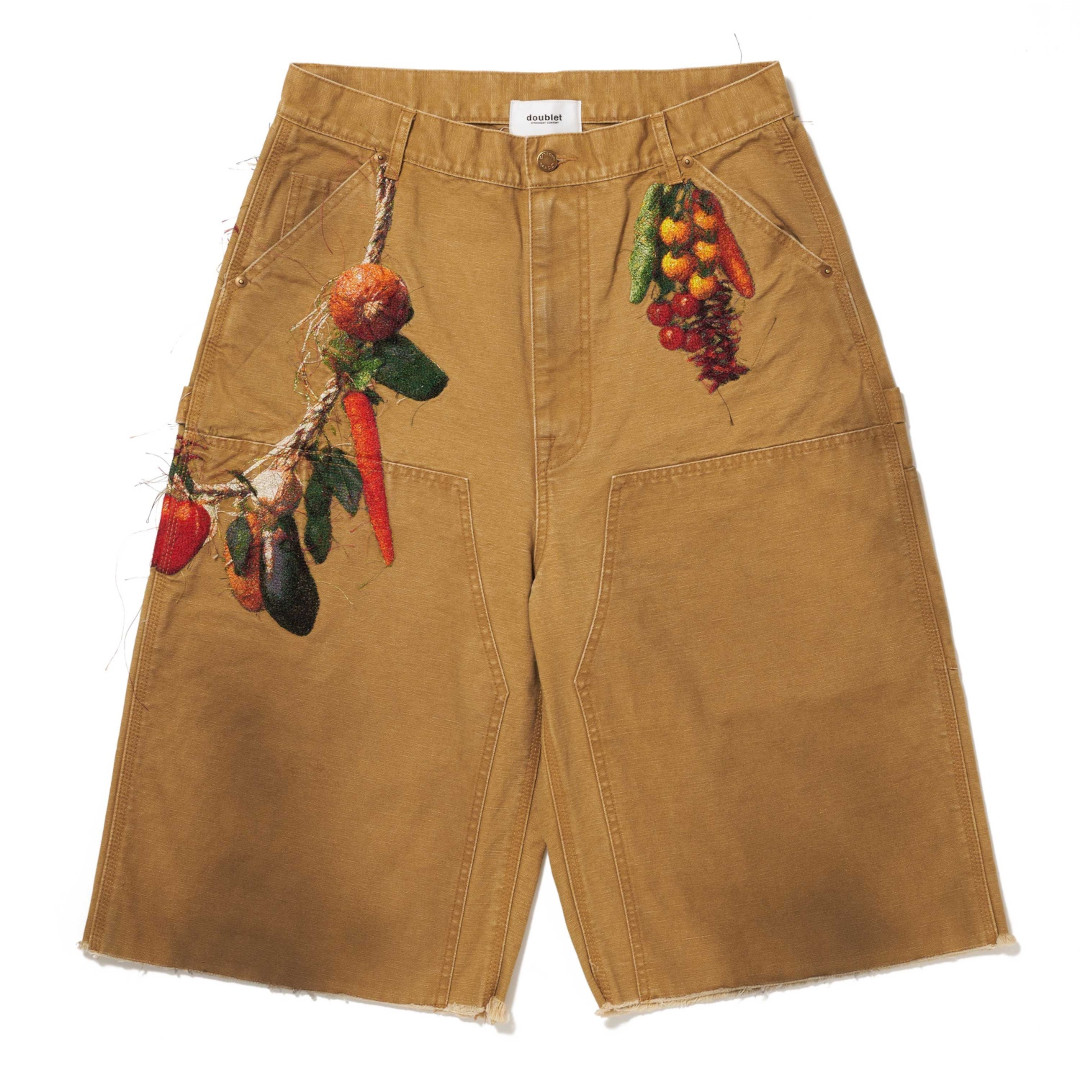 doublet | ダブレット VEGETABLE EMBROIDERY CUT-OFF PANTS BEIGE (26SS19PT350) 26SS 26春夏 パンツ カットオフ 刺繍 エンブロイド｜THE SOAP SHOP