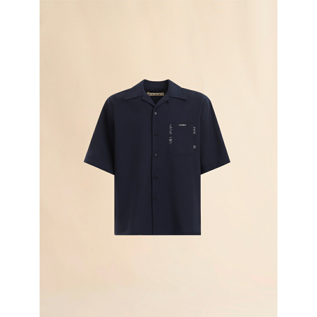 【 送料無料 】 MARNI | マル二 Tropical Wool Bowling Shirt BLUE BLACK (CUMU0054S1TW83900B99) 25SS 25春夏 正規品 半袖 シャツ トップス メンズ ブランド｜THE SOAP SHOP
