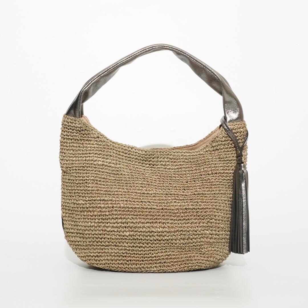 VIOLAd&rsquo;ORO【ヴィオラドーロ】アバカ製　ワンショルダーバッグMサイズ WASHED BROUW/SILVER (V-8034) 25SS　25春夏　トートバッグ　2WAYトートバッグ｜THE SOAP SHOP
